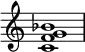 {
\override Score.TimeSignature #'stencil = ##f
\relative c' {
\clef treble \time 4/4
<c f g bes>1
} }