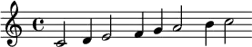 \relative c' { \override Staff.BarLine #'stencil = ##f { c2 d4 e2 f4 g a2 b4 c2 }}
