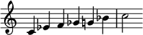 {
\override Score.TimeSignature #'stencil = ##f
\relative c' {
\clef treble \time 6/4
c4 es f ges g bes c2
} }