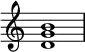  {\override Score.TimeSignature#'stencil = ##f
\relative c' {
   \clef treble 
   \time 4/4
   \key c \major

   <d g b>1
} }
