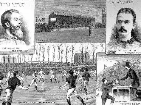 Montage of drawings of scenes from the 1883 FA Cup final