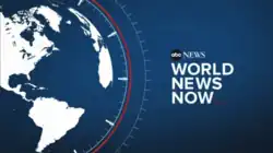 Blue colored intro screen showing a stylized world globe with lines resembling chronograph with ABC NEWS WORLD NEWS NOW_ as title