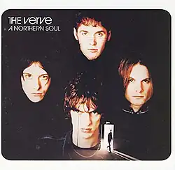 Four male faces positioned in a diamond shape with the shadow of a person walking through a doorway in the foreground