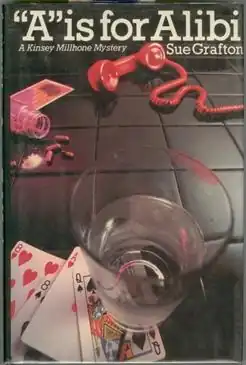 A book cover with a glass, playing cards, pills and a red phone.