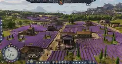 Gameplay screenshot from Anno 117 showing lavender as a production building example
