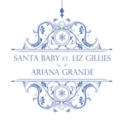 A white background displaying a blue Christmas ornament hanging from above with the song's title.