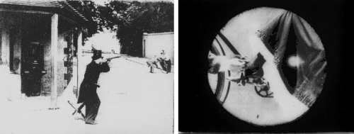 Image 31The first two shots of As Seen Through a Telescope (1900), with the telescope POV simulated by the circular mask (from History of film)