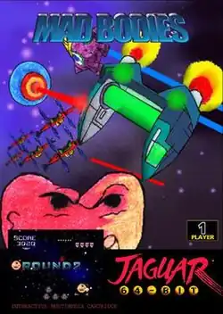 Cover art featuring the player's ship being shot by an enemy, and being surrounded by more enemies against in a starry space background