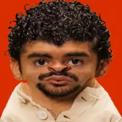A photoshopped image of Bad Bunny's main image, with elements of his head from the image cut and modified.