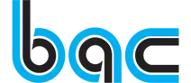 Black letters reading "bac" with turquoise outlines