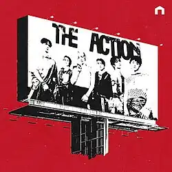 White text "BoyNextDoor The Action" over a solid red background