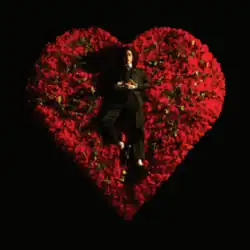 Conan rests on a heart-shaped bed made of roses. His figure creates a zig-zag in the formation, reminiscent of a broken heart.