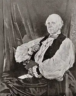 Painting of clergyman in bishop's robes looking haughty