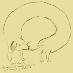 Drawing of a Dachshund eating its own tail