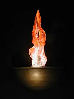 Contemporary blown glass and bronze ner tamid by artist David Ascalon