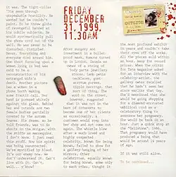 A page of text with a dismembered finger in the middle