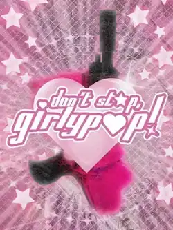 Cover of Don't Stop, Girlypop!, featuring the heart and the gun superimposed by the game's logo