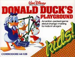 Cover art with Donald Duck holding blueprints while his three nephews build a playground structure.