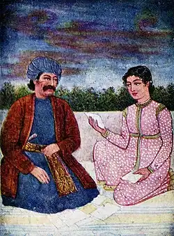 Fidvi Lahori (left) with an attendant, anonymous painter, probably Lucknow (late 18th-century).[1]