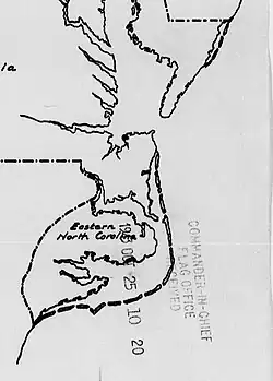 A map showing the shoreline of Virginia and North Carolina