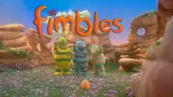 The image depicts three whimsical alien creatures in a fantasy world, in front of them is a tiny baby bird with overgrown feathers, appearing as a ball of fluff.