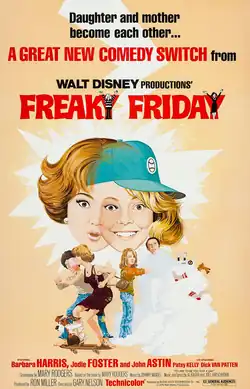 Illustrated poster showing an adult woman and a teenage girl with swapped facial expressions. Below them, comedic scenes depict a skateboard mishap and a laundry machine overflow. The tagline reads "Daughter and mother become each other... A GREAT NEW COMEDY SWITCH from Walt Disney Productions."