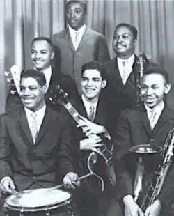 Funk Brothers in early 1960s. Left to right: Benny Benjamin, James Jamerson, Joe Hunter, Larry Veeder, Henry Cosby, Mike Terry