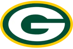 White "G" within a yellow and green oval