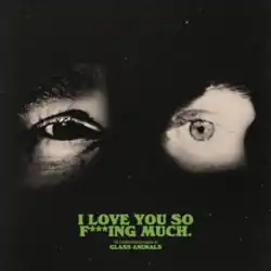 Two different human eyes superimposed over a backdrop of distant stars in the night sky, with the title and artist name below in green text