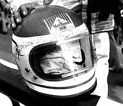 Marko's visor with a hole in the middle after the 1972 French Grand Prix
