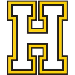 White, gold and black "H"