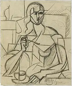 Jean Metzinger, 1911, Étude pour "Le Goûter" (Study for Tea Time), graphite and ink on paper, 19 × 15&nbsp;cm, Musée National d'Art Moderne, Centre Georges Pompidou, Paris. Exposició d'Art Cubista, 1912