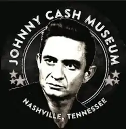 Drawing of Johnny Cash's face in a black circle