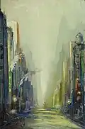 Downtown Manhattan, 1936, gouache and watercolor
