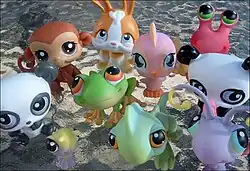 A group of generation 2 Littlest Pet Shop toys