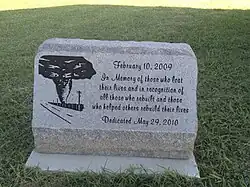 The stone memorial in Lone Grove that honors the victims of the tornado