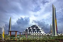 Al Jabbar Grand Mosque with Neo-futurism and local Sundanese concept architecture in Bandung.