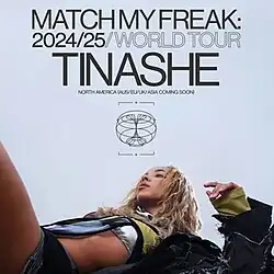 A promotional poster for featuring an image of Tinashe and text indicating North America dates with (AUS/EU/UK/ASIA Coming Soon)