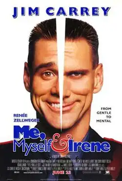 A poster showing Carrey's face split in half