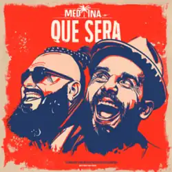 An animated rendering of the duo's heads, with the pair smiling against a red background