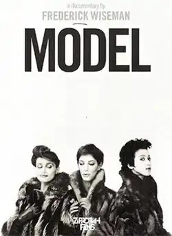 Black and white poster with three women in fur coats