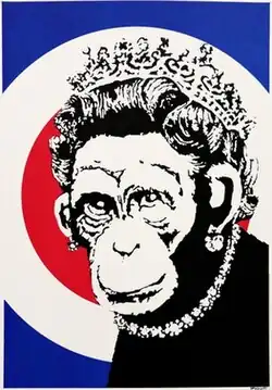 monkey in a tiara on a mod style background