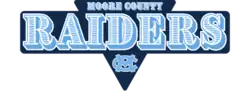 Sky blue lined text reading "Moore County Raiders" with an overlapping "M" and "C"