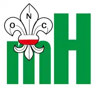 Geen letters reading "mH" and a white fleur-de-lis with letters on each petal: "ONC"