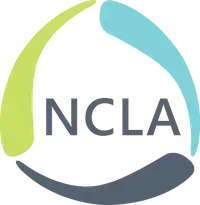 three little swirly things in bluegreen tones with the letters NCLA in the middle