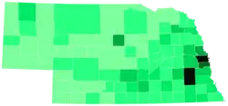 Write-ins for Love Jr. by county: &nbsp;&nbsp;10-11% &nbsp;&nbsp;6-7% &nbsp;&nbsp;4–5% &nbsp;&nbsp;3–4% &nbsp;&nbsp;2–3% &nbsp;&nbsp;1–2% &nbsp;&nbsp;<1%