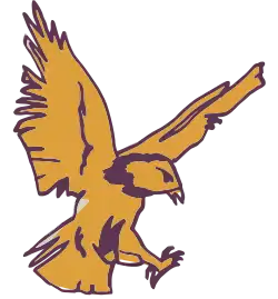 A golden hawk with a purple outline around it