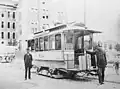 Omaha electric streetcar, 1887, also used to connect depots to Council Bluffs Transfer Depot.