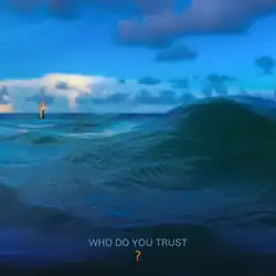 The ocean seen against a cloudy sky with a hand in the background.