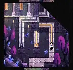An illustrated image of a girl on a stone pathway.
